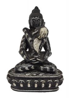 Sanu Babu Budha Shakti, živica, čierny, ručne zdobený, 9x8x13cm