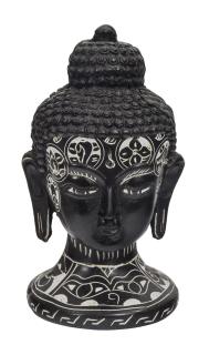 Sanu Babu Budhova hlava, ručne zdobená, čierna živica, 12cm