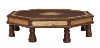 Sanu Babu Čajový stolík z teakového dreva, mosadzné kovanie, 75x75x20cm