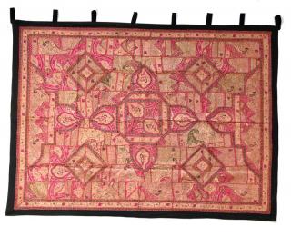 Sanu Babu Červená patchworková tapiséria z Rajastanu, ručné práce, 156x202cm