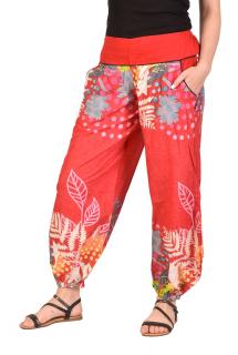 Sanu Babu Červené balónové nohavice s potlačou, guma na chrbte a vrecká XL