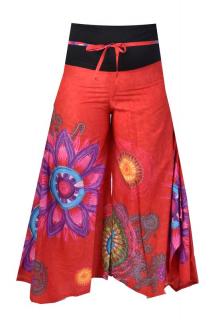 Sanu Babu Červené zvonové nohavice s vysokým pásom, "Mandala design" L/XL