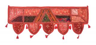 Sanu Babu Červený záves nad dvere so výšivkou a strapcami, 103x36cm