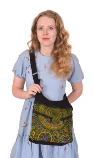 Sanu Babu Čierna crossbody kabelka s potlačou mandál, 6 vreciek na zips, 35x28cm