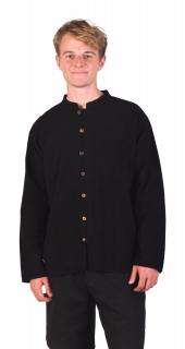 Sanu Babu Čierna pánska košeľa-kurta s dlhým rukávom a vreckom, celorozopínacia (8F) XL
