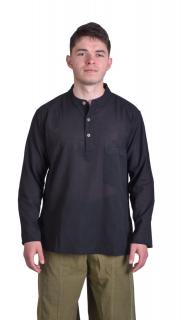 Sanu Babu Čierna pánska košeľa-kurta s dlhým rukávom a vreckom L