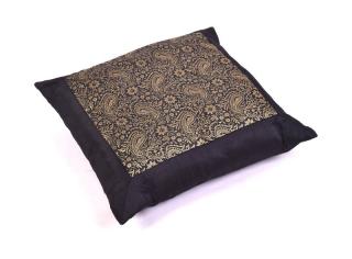 Sanu Babu Čierna saténová obliečka na vankúš s výšivkou paisley, zips, 40x40cm (AA)