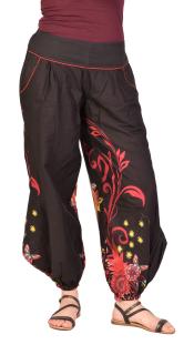 Sanu Babu Čierne balónové nohavice s potlačou, guma na chrbte a vrecká (AA) M