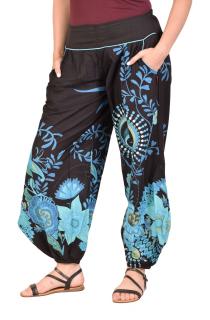 Sanu Babu Čierne balónové nohavice s potlačou, guma na chrbte a vrecká (AC) L