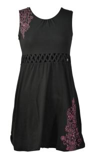 Sanu Babu Čierne šaty bez rukávov s ornamentálnou potlačou a prestrihmi, bio bavlna M