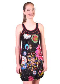 Sanu Babu Čierne šaty bez rukávu "Wanda" s farebnými kvetinami, vrecká 38