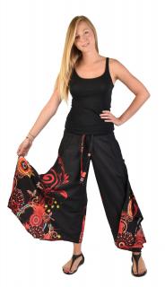 Sanu Babu Čierne zvonové nohavice s vysokým pásom, "Flower design" XXL