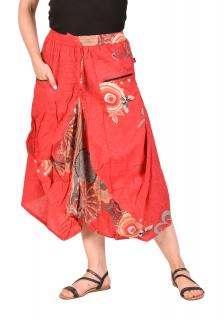 Sanu Babu Dlhá červená balónová sukňa s potlačou, pružný pás a vrecká L/XL