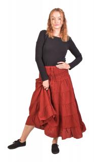 Sanu Babu Dlhá červená sukňa s volánom, žabičkovanie v páse L/XL