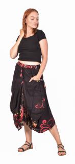 Sanu Babu Dlhá čierna balónová sukňa s potlačou, pružný pás a vrecká L/XL