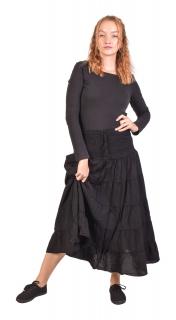 Sanu Babu Dlhá čierna sukňa s volánom, žabičkovanie v páse L/XL