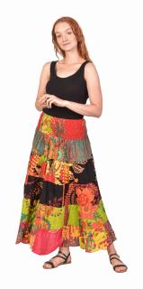 Sanu Babu Dlhá farebná patchworková sukňa s potlačou, žabičkovanie v páse (AR) FREE