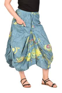 Sanu Babu Dlhá modrá balónová sukňa s potlačou, pružný pás a vrecká L/XL