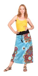 Sanu Babu Dlhá modrá sukňa s farebnou potlačou, elastický pás a šnúrka L/XL