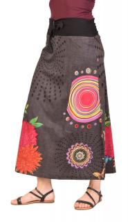Sanu Babu Dlhá šedá sukňa s farebnou potlačou, elastický pás a šnúrka S/M