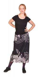 Sanu Babu Dlhá sukňa, čierna s potlačou, elastický pás, šnúrka L/XL