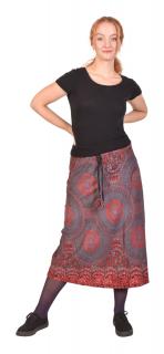 Sanu Babu Dlhá sukňa, šedá s potlačou Mandal, elastický pás, šnúrka L/XL