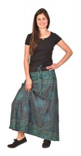 Sanu Babu Dlhá sukňa, šedo-modrá s potlačou Mandal, elastický pás, šnúrka L/XL