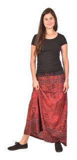 Sanu Babu Dlhá sukňa, vínová s potlačou Mandal, elastický pás, šnúrka L/XL