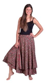 Sanu Babu Dlhá zavinovacia sukňa, čierno-vínová s drobným paisley potlačou FREE