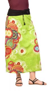 Sanu Babu Dlhá zelená sukňa s farebnou potlačou, elastický pás a šnúrka L/XL