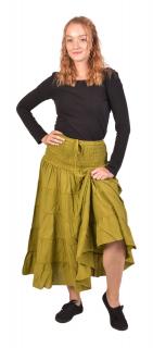 Sanu Babu Dlhá zelená sukňa s volánom, žabičkovanie v páse S/M