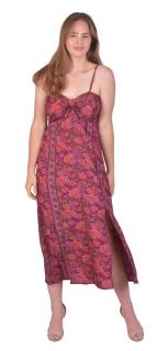 Sanu Babu Dlhé šaty na ramienka, fialové s ružovou paisley potlačou L/XL