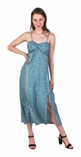 Sanu Babu Dlhé šaty na ramienka, zelené s modrou paisley potlačou L/XL