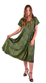 Sanu Babu Dlhé šaty s krátkym rukávom, zelené s drobným paisley potlačou L/XL