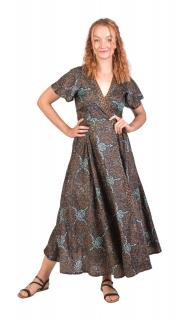 Sanu Babu Dlhé zavinovacie šaty s motýlími rukávmi, orientálna potlač, šnúrka v páse L/XL