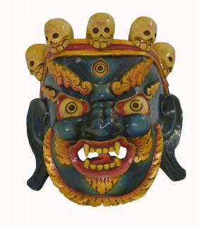 Sanu Babu Drevená maska, "Bhairab", ručne vyrezávaná, 34x35x40cm