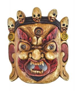 Sanu Babu Drevená maska, "Bhairab", ručne vyrezávaná a maľovaná, 21x9x26cm