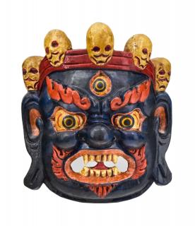 Sanu Babu Drevená maska, "Bhairab", ručne vyrezávaná, maľovaná, 19x8x19cm (5F)