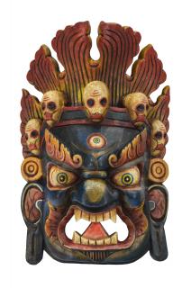 Sanu Babu Drevená maska, "Bhairab", ručne vyrezávaná, maľovaná, 24x13x37cm