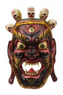 Sanu Babu Drevená maska, "Bhairab", ručne vyrezávaná, maľovaná, 50x28x75cm