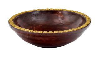 Sanu Babu Drevená misa zdobená mosadzným kovaním priemer 20cm