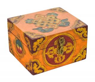 Sanu Babu Drevená šperkovnica ručne maľovaná, budhistické motívy, 14x12x9cm (7F)