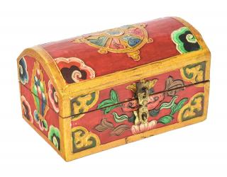 Sanu Babu Drevená šperkovnica ručne maľovaná, budhistické motívy, 15x10x9cm (6B)