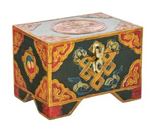 Sanu Babu Drevená šperkovnica ručne maľovaná, budhistické motívy, 15x11x11cm (4A)