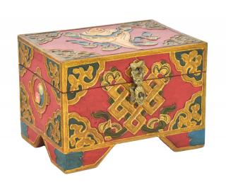 Sanu Babu Drevená šperkovnica ručne maľovaná, budhistické motívy, 15x11x11cm (4B)