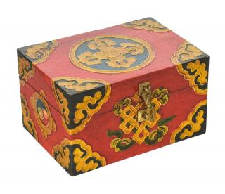 Sanu Babu Drevená šperkovnica ručne maľovaná, budhistické motívy, 15x11x9cm (7J)