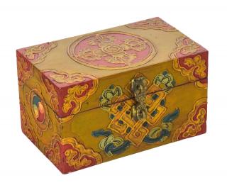 Sanu Babu Drevená šperkovnica ručne maľovaná, budhistické motívy, 15x9x10cm