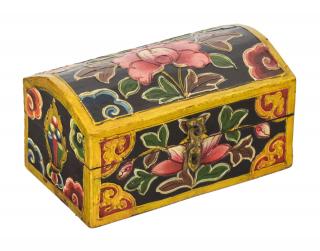 Sanu Babu Drevená šperkovnica ručne maľovaná, budhistické motívy, 16x9x10cm (6F)