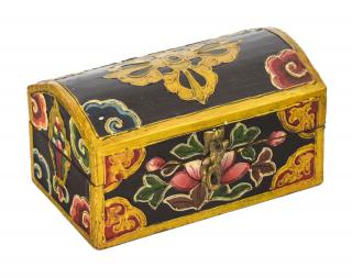 Sanu Babu Drevená šperkovnica ručne maľovaná, budhistické motívy, 16x9x10cm (6G)