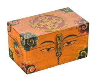 Sanu Babu Drevená šperkovnica ručne maľovaná, budhistické motívy, 16x9x10cm (8C)